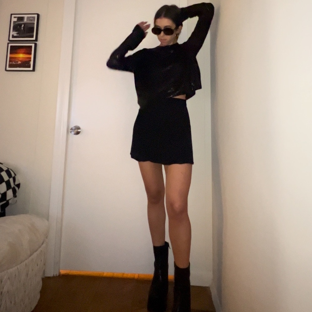 RtA Emmet Long Sleeve Metallic Top Dark Night